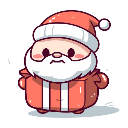 Santa Claus with gift box. Cute cartoon character. Vector illustration.のイラスト素材