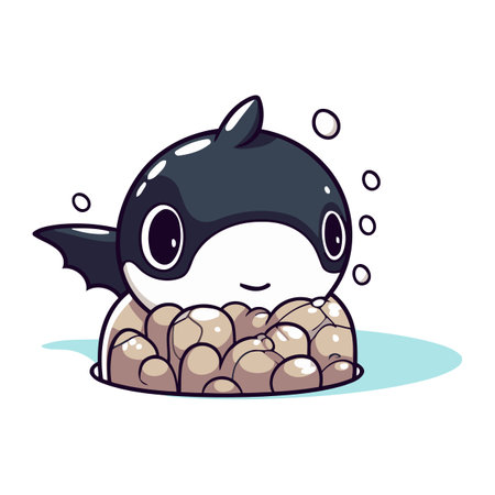 Cute cartoon narwhal on a rock. Vector illustration.のイラスト素材