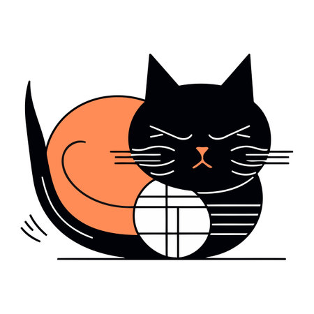 Cute cat with a ball. Vector illustration in flat style.のイラスト素材