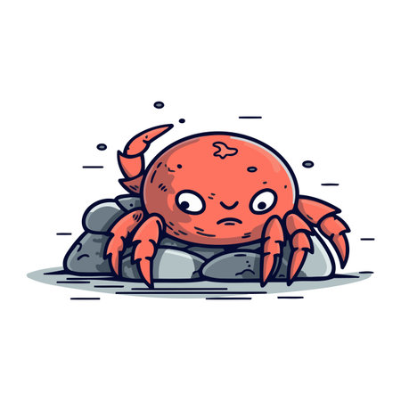Crab on the rock. Vector illustration in doodle style.のイラスト素材