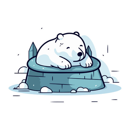 Polar bear sleeping on the ice. Cute cartoon vector illustration.のイラスト素材