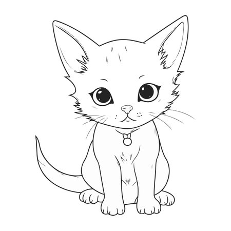 Cute little kitten. Hand drawn vector illustration isolated on white background.のイラスト素材