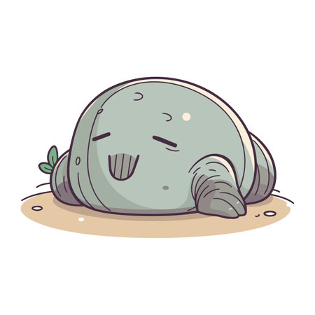 Cartoon vector illustration of a cute monster sleeping on the sand.のイラスト素材