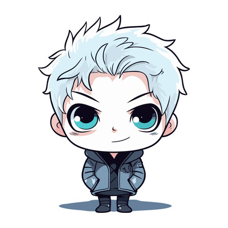 Cute anime manga boy with blue eyes and hoodie vector illustrationのイラスト素材