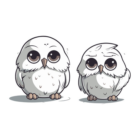 Two cute owl isolated on white background. Vector illustration. Cartoon style.のイラスト素材