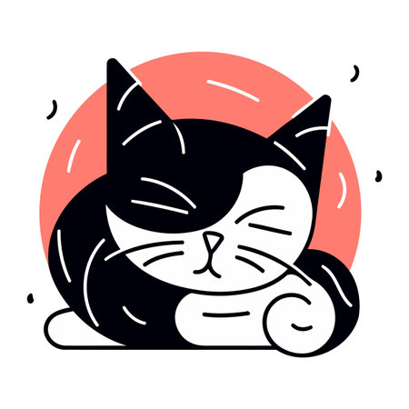 Cute cat sleeping on a pillow. Vector illustration in flat style.のイラスト素材