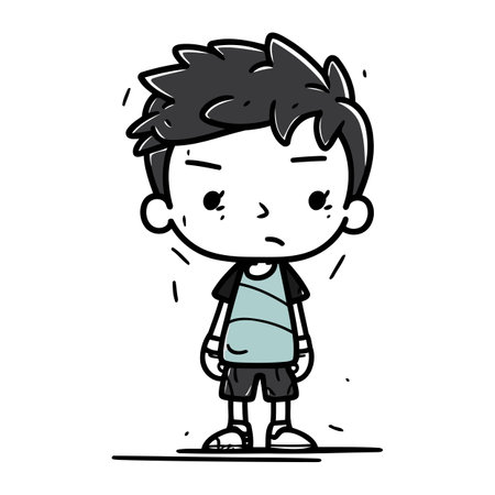 Angry boy cartoon vector illustration. Hand drawn angry boy icon.のイラスト素材