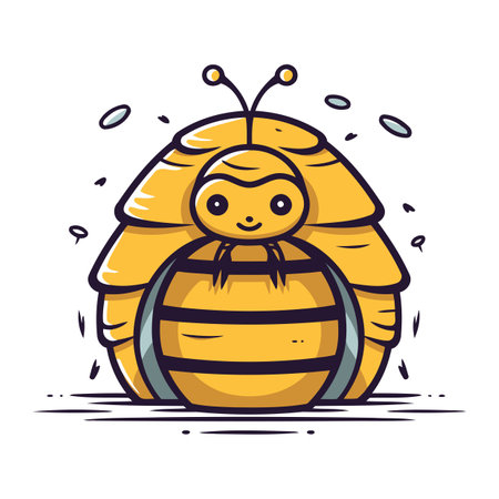 Cute cartoon bee. Vector illustration. Isolated on white background.のイラスト素材