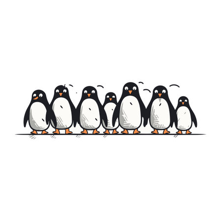 Penguins family isolated on white background. Vector illustration in cartoon style.のイラスト素材