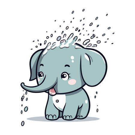 Cute cartoon elephant with a splash of water. Vector illustration.のイラスト素材