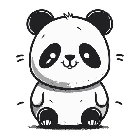 Cute cartoon panda sitting on white background. Vector illustration.のイラスト素材