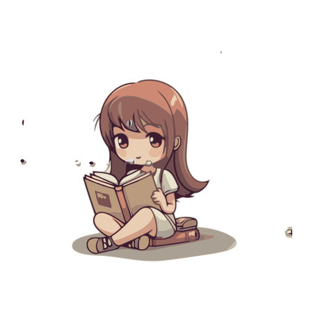 Illustration of a cute little girl reading a book on a white backgroundのイラスト素材