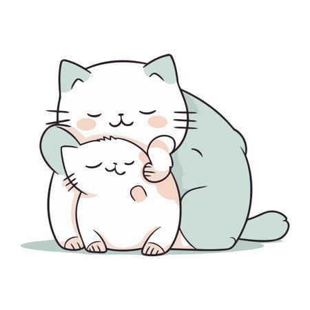 Cute cat with kitten. Vector illustration in a flat style.のイラスト素材