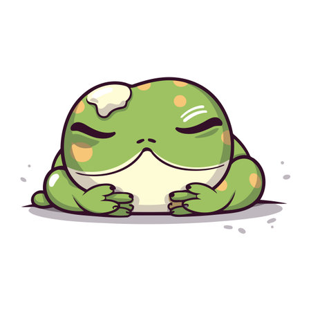 Cute frog sleeping. Vector illustration on white background. Cartoon style.のイラスト素材