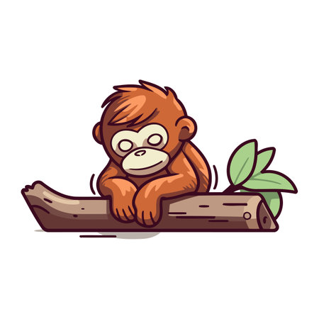 Orangutan cartoon character sitting on a log. Vector illustration.のイラスト素材