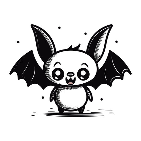 Cute cartoon bat. Black and white vector illustration for coloring book.