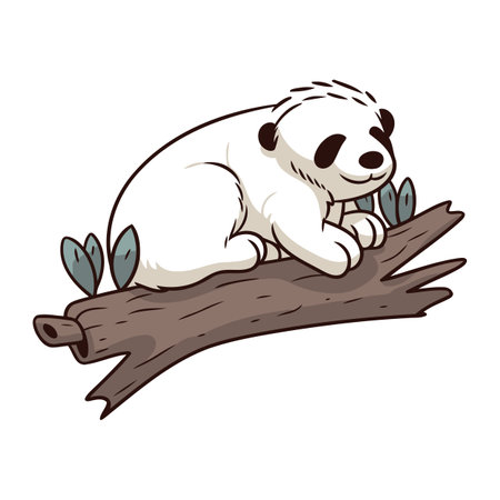 Panda sleeping on a tree branch. Vector illustration isolated on white background.のイラスト素材