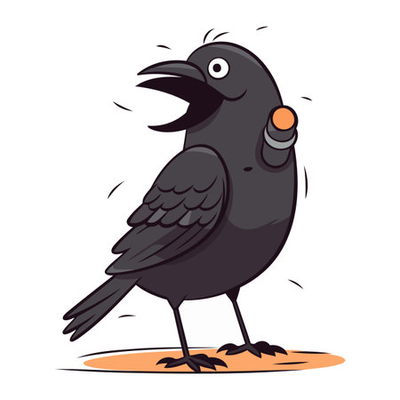 Cute black crow isolated on white background. Vector cartoon illustration.のイラスト素材