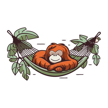Orangutan in a hammock. Vector illustration isolated on white background.のイラスト素材