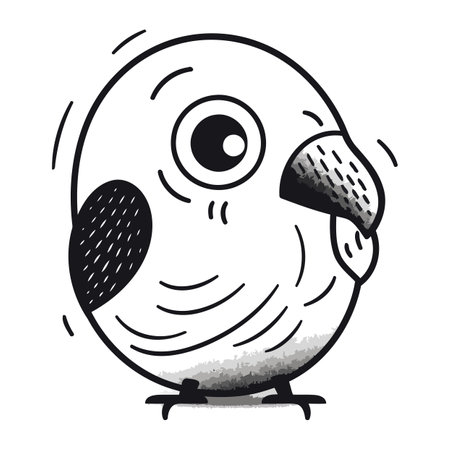 Cute black and white parrot cartoon doodle vector illustrationのイラスト素材