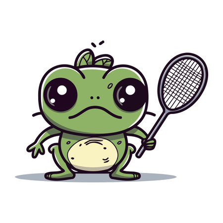Frog Tennis Racket Cartoon Mascot Character Vector Illustrationのイラスト素材