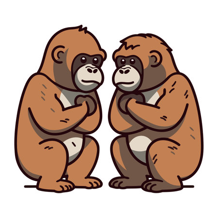Gorilla and monkey. Hand drawn vector illustration in cartoon style.のイラスト素材