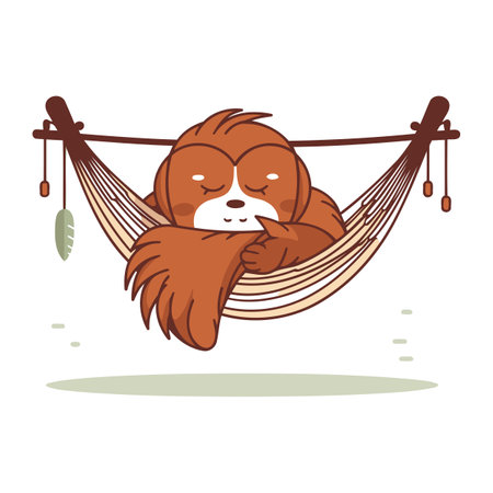 Cute cartoon dog sleeping in hammock. Vector illustration isolated on white background.のイラスト素材