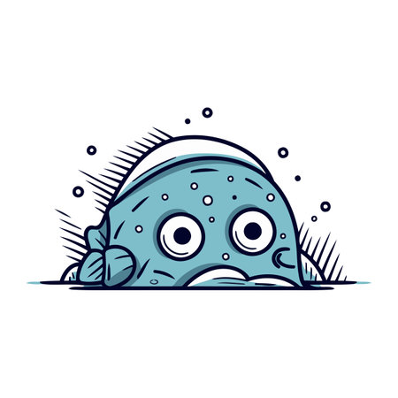 Cute cartoon blue sea monster. Vector illustration isolated on white background.のイラスト素材