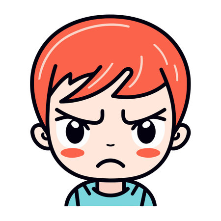 Angry boy with red hair. Vector illustration in cartoon style.のイラスト素材