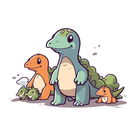 Vector illustration of cute cartoon dinosaurs. Vector illustration of a cute dinosaur.のイラスト素材
