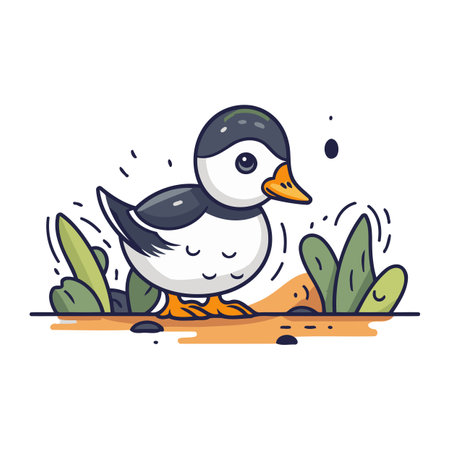 Cute cartoon penguin. Vector illustration isolated on white background.のイラスト素材