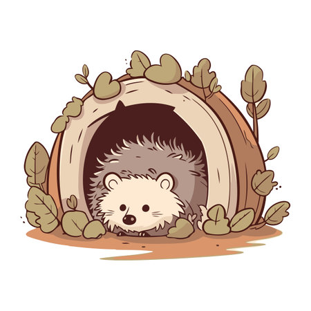 Cute hedgehog in a doghouse. Vector illustration.のイラスト素材