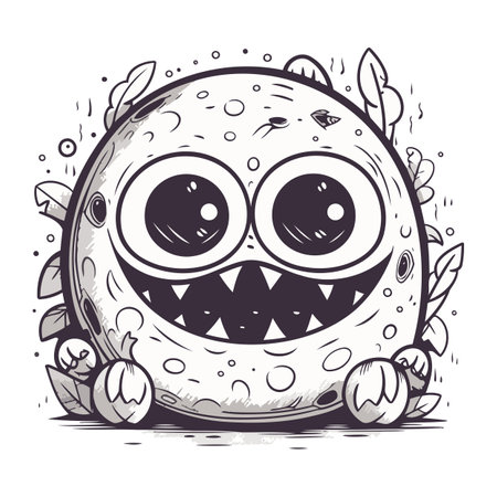 Cute cartoon monster with eyes. mouth and teeth. Vector illustration.のイラスト素材