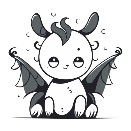 Cute cartoon monster with wings. Vector illustration isolated on white background.のイラスト素材