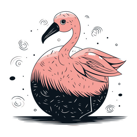 Flamingo. Hand drawn vector illustration. Isolated on white background.のイラスト素材