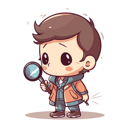Boy looking through a magnifying glass. Vector cartoon character illustration.のイラスト素材