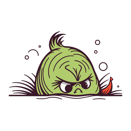 Cute green cat with sad face. Vector illustration in cartoon style.のイラスト素材