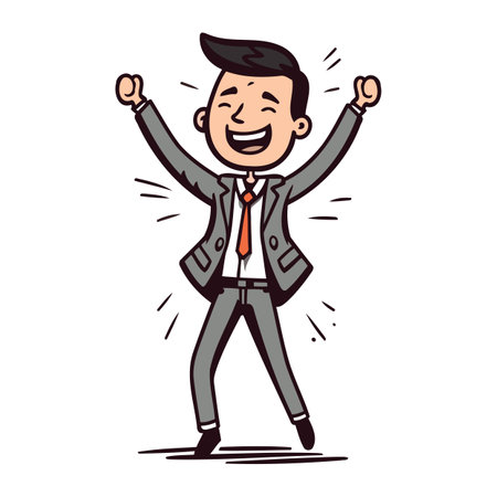 Happy businessman with hands up. cartoon vector illustration isolated on white background.のイラスト素材