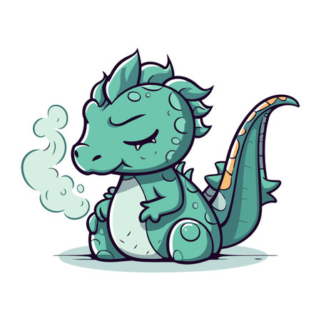 Cute cartoon dragon. Vector illustration of a funny green dragon.のイラスト素材