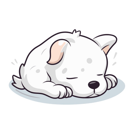 Illustration of a Cute White Puppy Sleeping on the Floorのイラスト素材