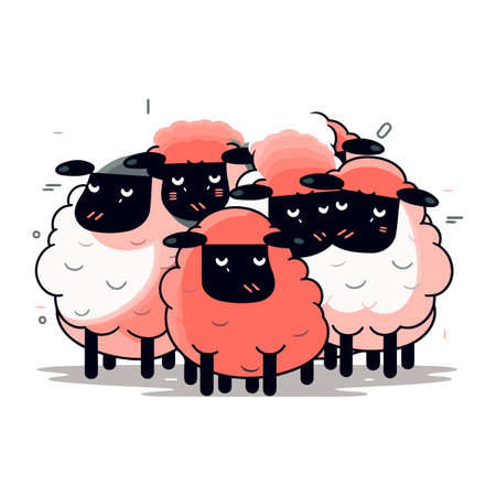 Funny cartoon sheep. Vector illustration in flat style. Isolated on white background.のイラスト素材