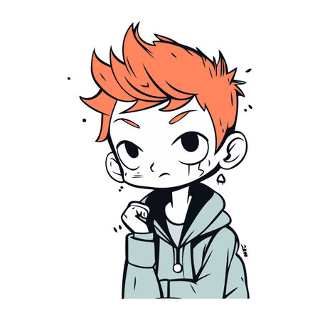 Vector illustration of a boy with red hair and green jacket. Cartoon style.のイラスト素材