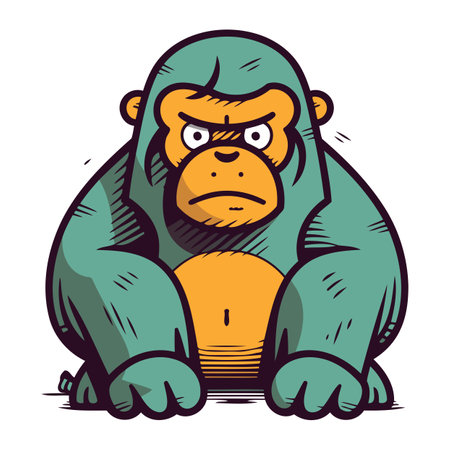 Cartoon Gorilla. Vector illustration of a Gorilla sitting.のイラスト素材