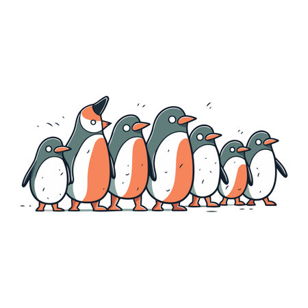 Cartoon penguins. Hand drawn vector illustration isolated on white background.のイラスト素材