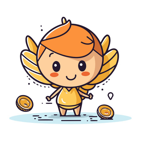 Cute cupid with gold coin. Vector cartoon character illustration.のイラスト素材