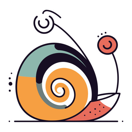 Vector illustration of snail on white background. Flat line art design.のイラスト素材