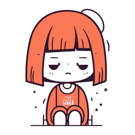 Cute little sad girl. Vector illustration in doodle style.のイラスト素材
