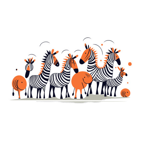 Zebra vector illustration on white background. Hand drawn cartoon animal.のイラスト素材