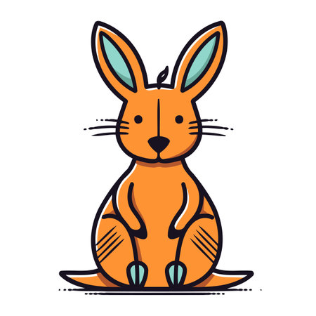 Cute cartoon kangaroo sitting on the ground. Vector illustration.のイラスト素材