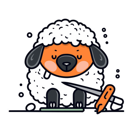 Cute cartoon sheep character. Vector illustration in line art style.のイラスト素材
